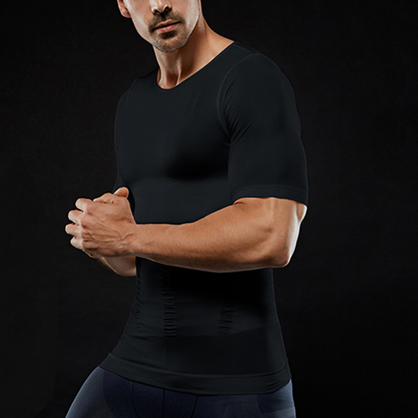 Men's Slimming Shaper Posture Corrector Compression T-Shirts Tummy Control Body Building Fat Burnning Chest Corset 210324Z