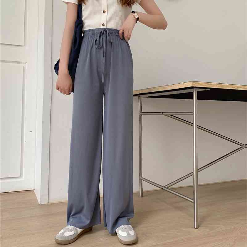 High Waist Soft Comfort Women Pants Casual Summer Slacks Pants Women Ice Silk Full Length Long Trousers Female Slacks 210515