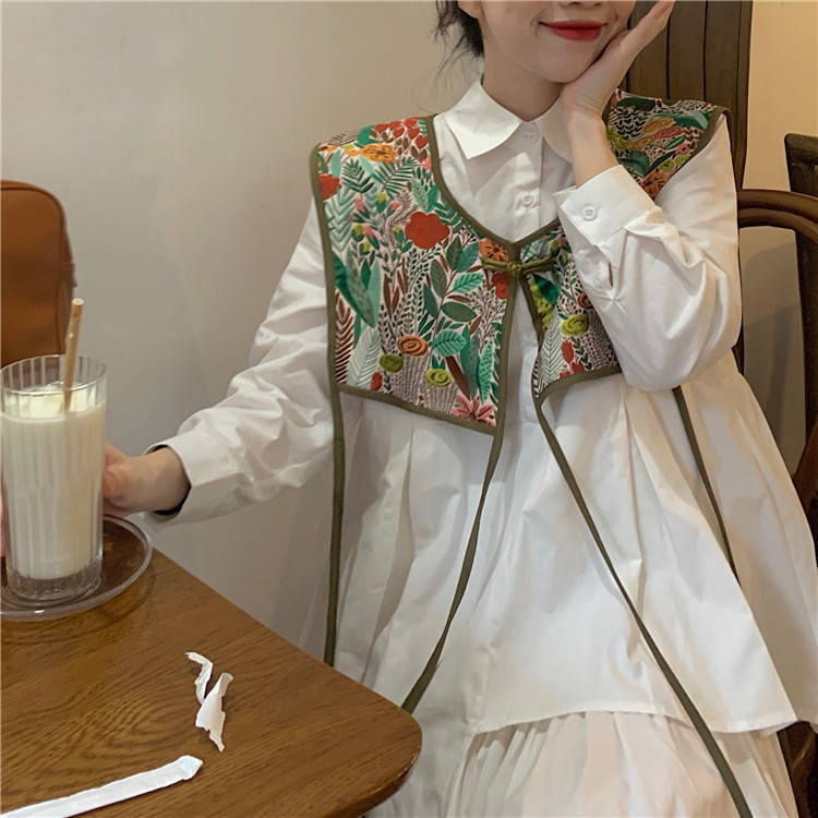 Floral Vest Tops + White Puff Long Sleeve Lapel Irregular Shirts Dress Women Summer Korean Fashion Chic Casual Sets 210429