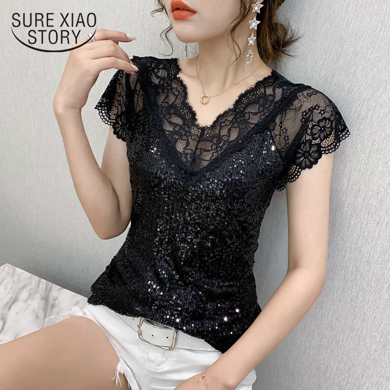 Short Sleeve Slim White Blouse Summer Sexy Lace Women Blouse V Neck Glitter Sequin Gauze Patchwork Tops Elegant 14652 210527, Black
Short Sleeve Slim White Blouse Summer Sexy Lace Women Blouse V Neck Glitter Sequin Gauze Patchwork Tops Elegant 14652 210527, Black