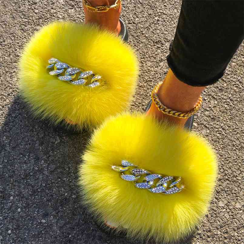 Sandals Furry Slippers Fluffy Flip Flops Diamond Chain Real Slides For Women Ladies House Beach Flat Shoes 210607, Light grey fox fur d
Sandals Furry Slippers Fluffy Flip Flops Diamond Chain Real Slides For Women Ladies House Beach Flat Shoes 210607, Light grey fox fur d