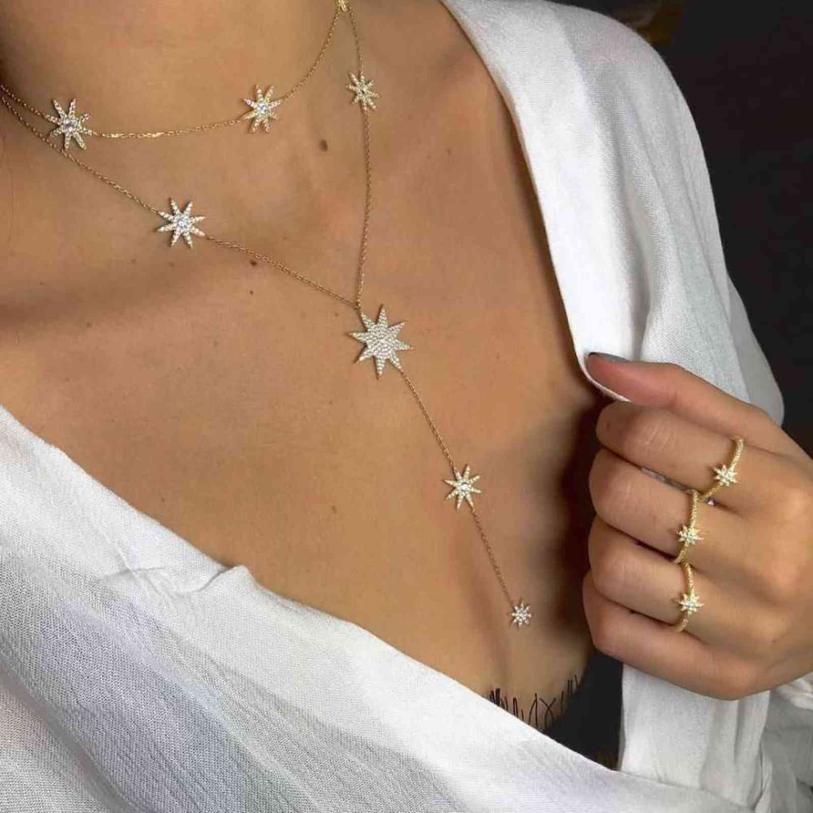 style sexy star charm y shape long necklace for women lady tiny chain wedding necklace in gold silver color Y necklace 211123