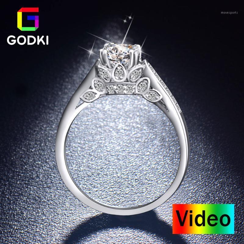 Cluster Rings GODKI Round Cut 2CT Solitare Micro CZ Wedding Engagement Ring1