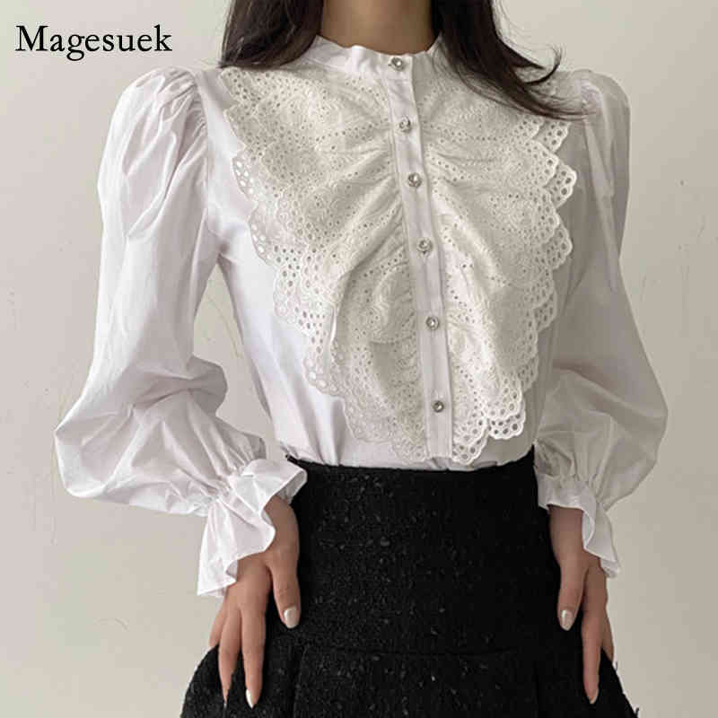 Spring Hollow Patchwork Lace Blouse Women Korean Chic Long Puff Sleeve Ruffled Woman Shirt Button Solid Ladies Top 13272 210518, Black
Spring Hollow Patchwork Lace Blouse Women Korean Chic Long Puff Sleeve Ruffled Woman Shirt Button Solid Ladies Top 13272 210518, Black