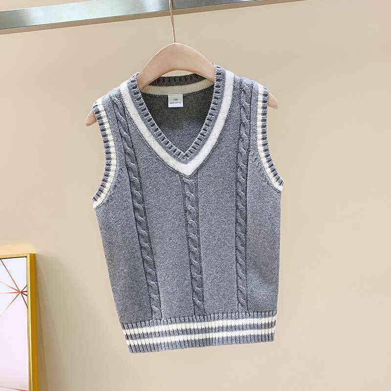 14 Years Autumn Children Pullover V-Neck Coat Boys Girls School Uniforms College Style Cotton Swearter Teens Boys Waistcoat Vest 211221