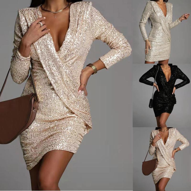 Casual Dresses Women Sexy V Neck For 2022 Winter Fashion Sequins Patch Deep V-Neck Long Sleeve Party Dress Vestido Robe, Black;gray
Casual Dresses Women Sexy V Neck For 2022 Winter Fashion Sequins Patch Deep V-Neck Long Sleeve Party Dress Vestido Robe, Black;gray