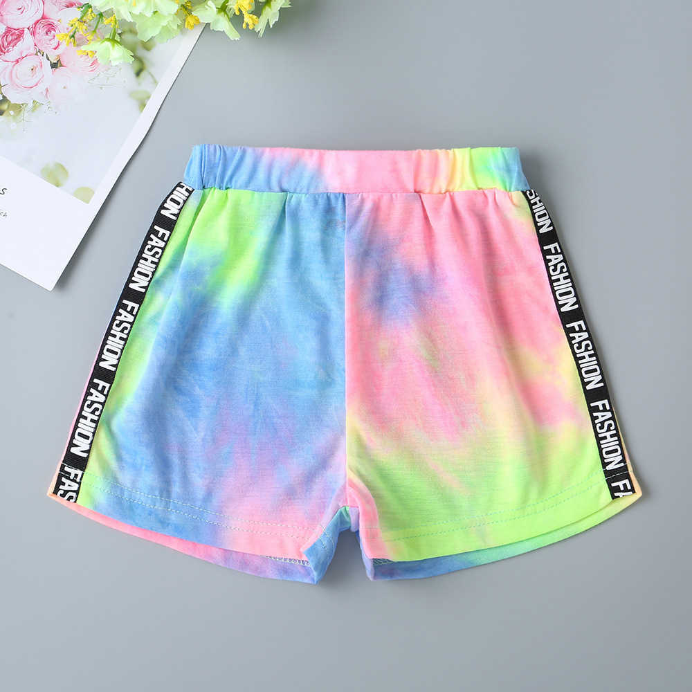 Girls Clothes Sets For Kids Cute Strap Tie-dyed Tops Short Pants Letter Muti Summer 210629