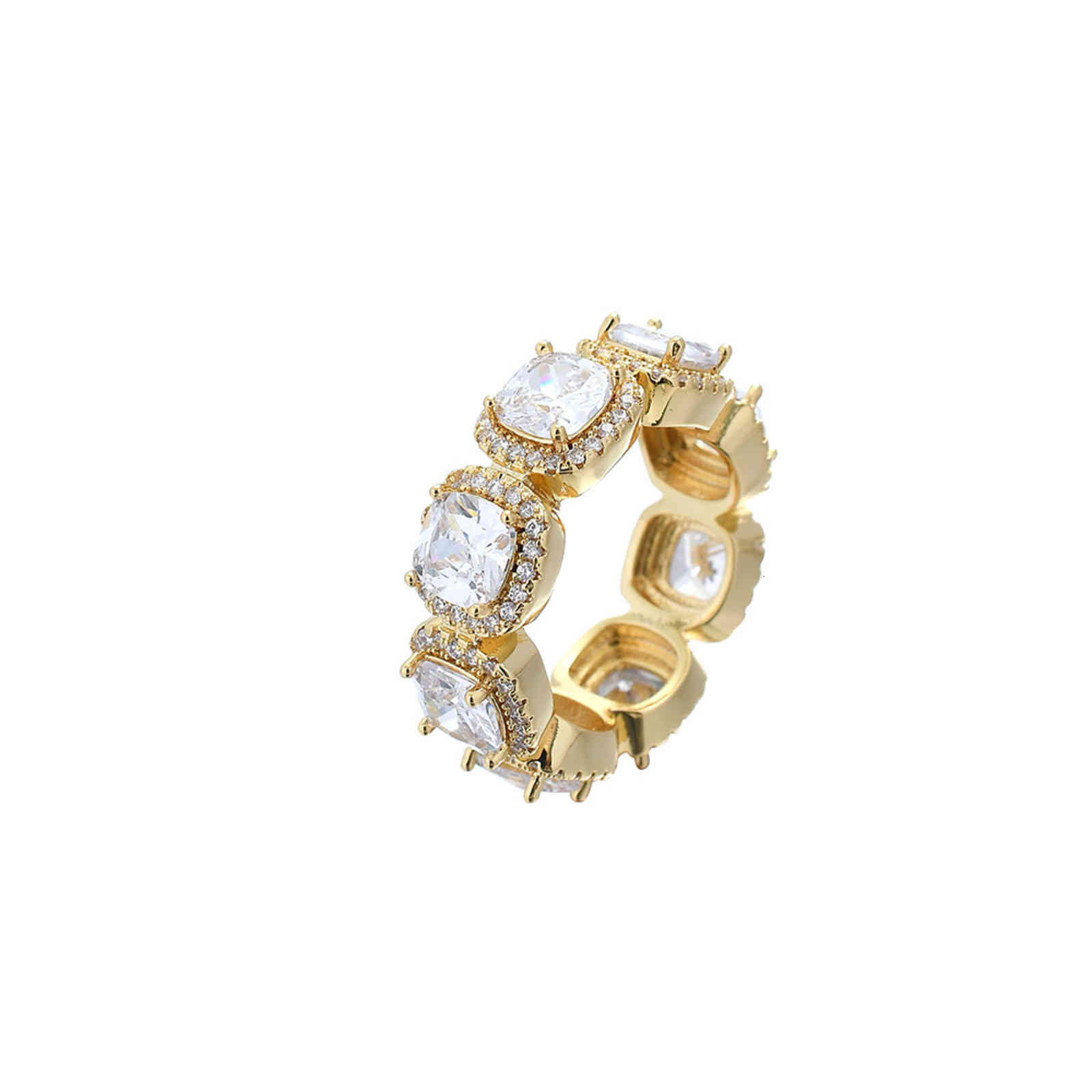 Hip Hop Ring Men's and Women's Universal Square Zircon Copper 9mm Rock Candy