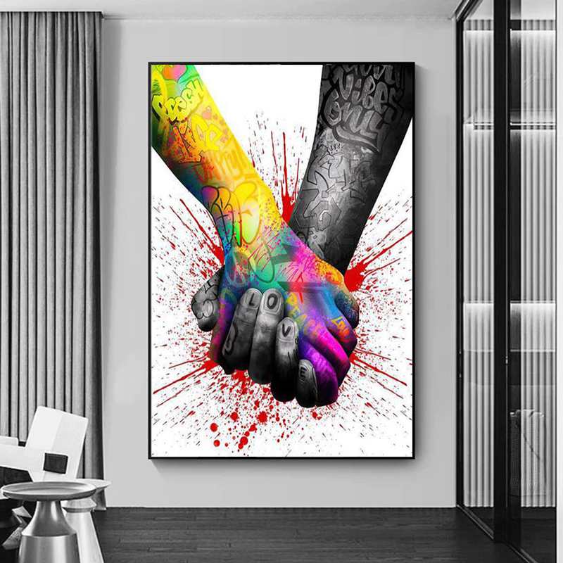 Graffiti Art Love Hands Canvas Posters and Prints Modern Pop Street Art Holding Hands Painting Pictures for Living Room Cuadros