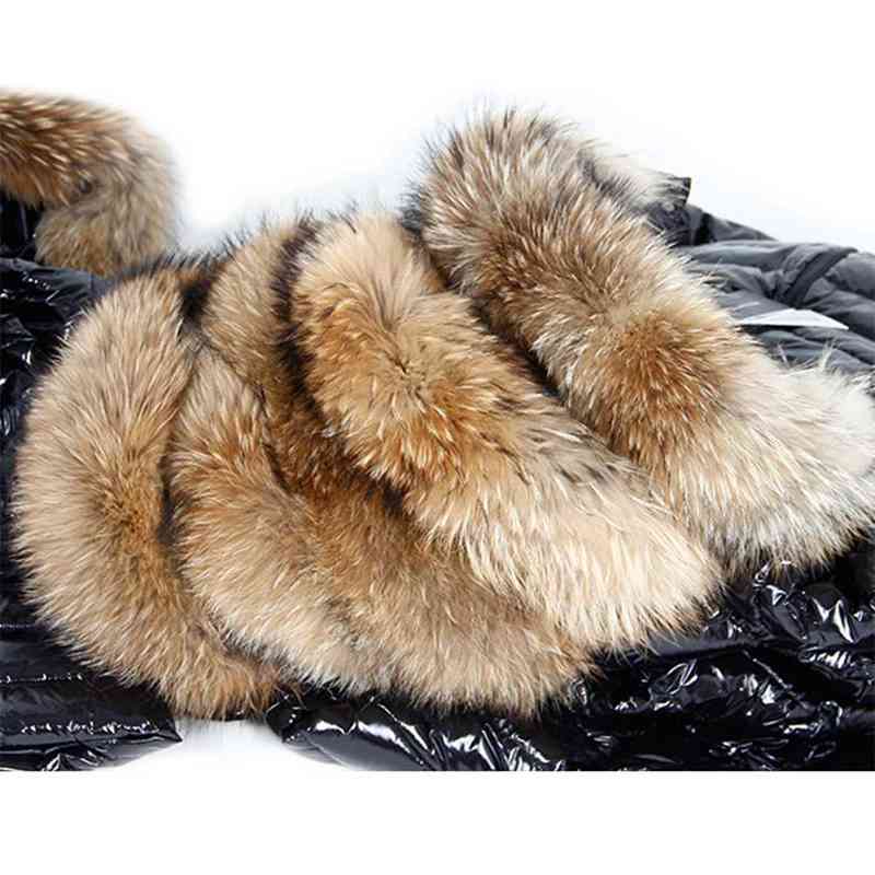 Winter Jacket Women Real Fur Coat Parkas Duck Down Lining Coat Real Raccoon Fur Collar Warm Black Streetwear 211221