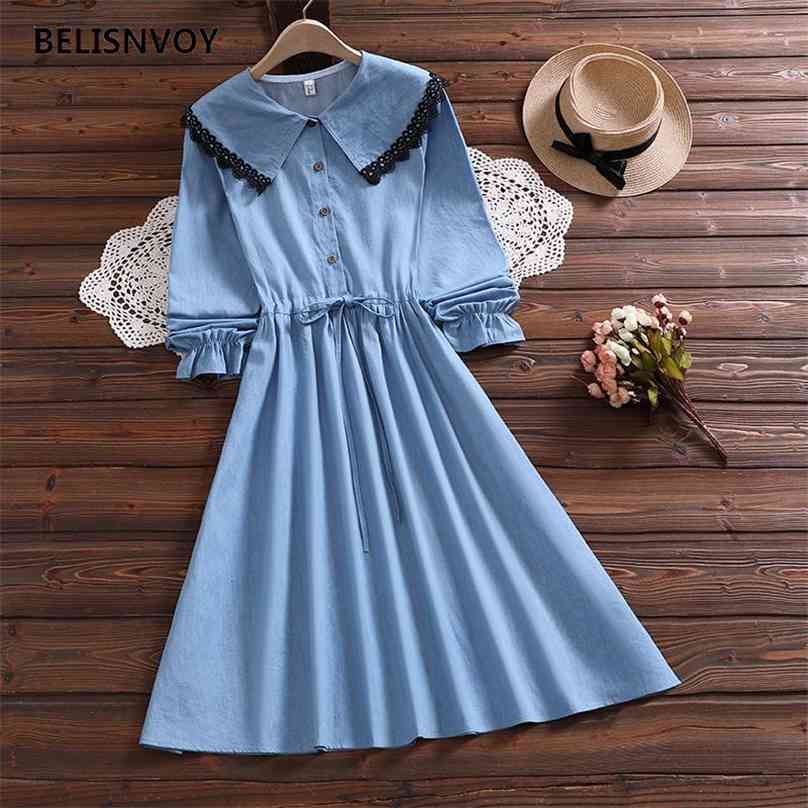 Mori Girl Autumn Spring Women Denim Blue Dress Peter Pan Collar With Lace Long Sleeve Elegant Sweet Solid Vestido Mujer 210520, Clear
Mori Girl Autumn Spring Women Denim Blue Dress Peter Pan Collar With Lace Long Sleeve Elegant Sweet Solid Vestido Mujer 210520, Clear