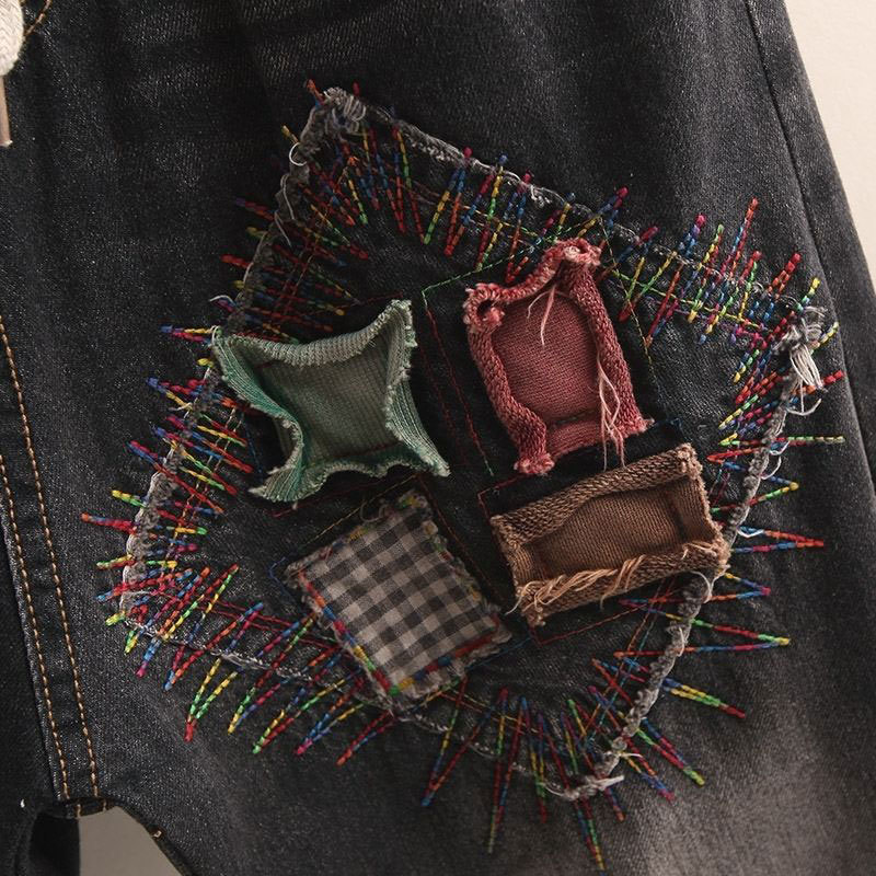 Spring Autumn Women Elastic Waist Denim Harem Pants Embroidery Patchwork Vintage Jeans Ladies Tassel Top Quality D99 210512