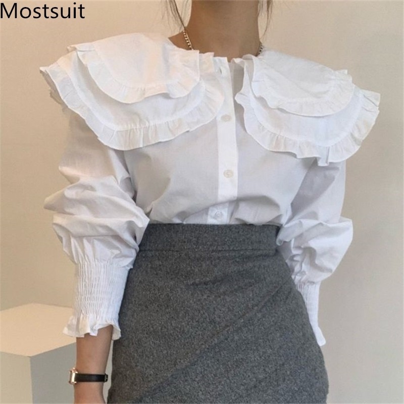 Double-layer Korean Women Blouses Shirts Spring Full Sleeve Single-breasted Tops Elegant Office Ladies Fashion Blusa 210514