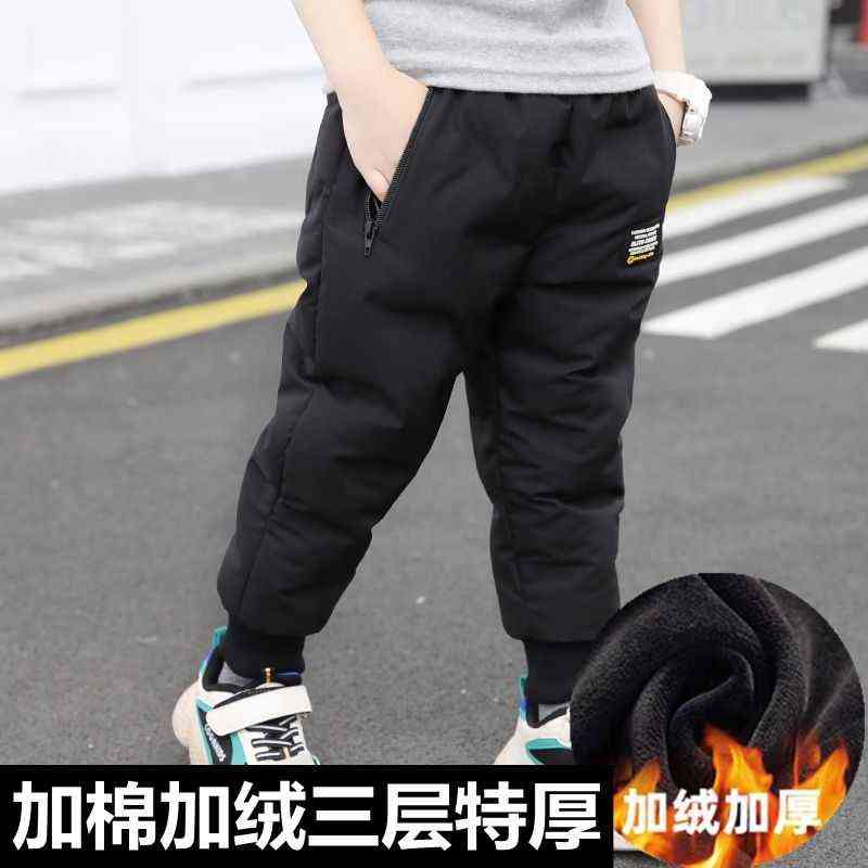 Boys Winter Pants Elastic Waist Mid Trousers 3-13 Years Old Children's Clothing Plus Velvet Kids Casual Warm 211103