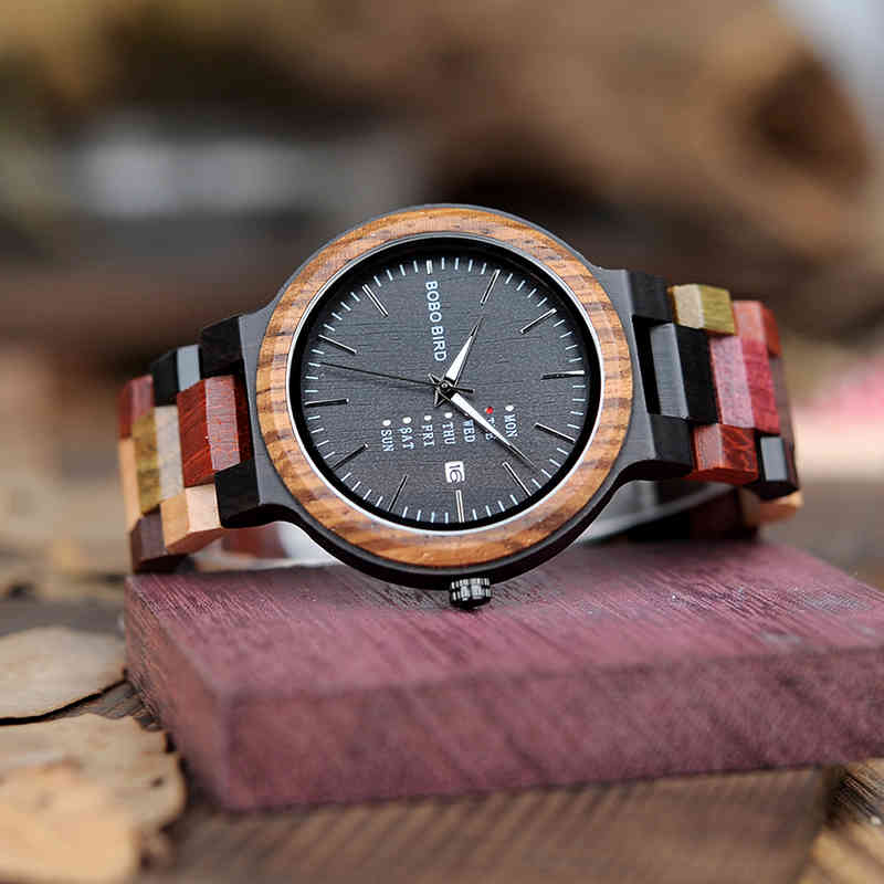 BOBO BIRD Wood Watch Men Women Quartz Week Date Couple Timepiece Colorful Wooden Band Customize Gift Wholesale Dropship 210329 - view 6