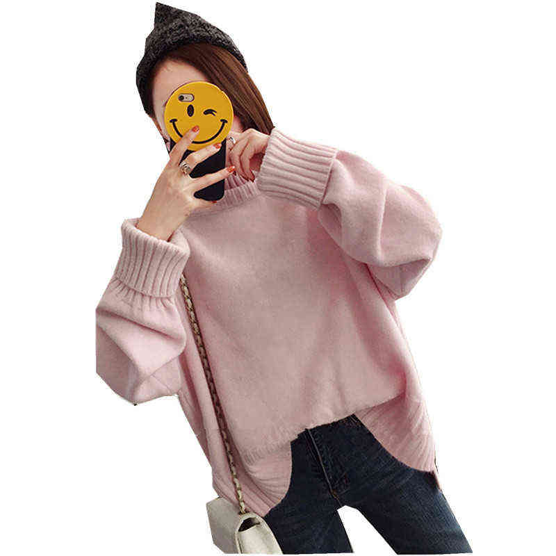 Fashion Thick High Collar Red Pink Knitted Sweater Women Tops Autumn Winter Loose 3 Color Knit Turtleneck Pullover Ladies Jumper 211109