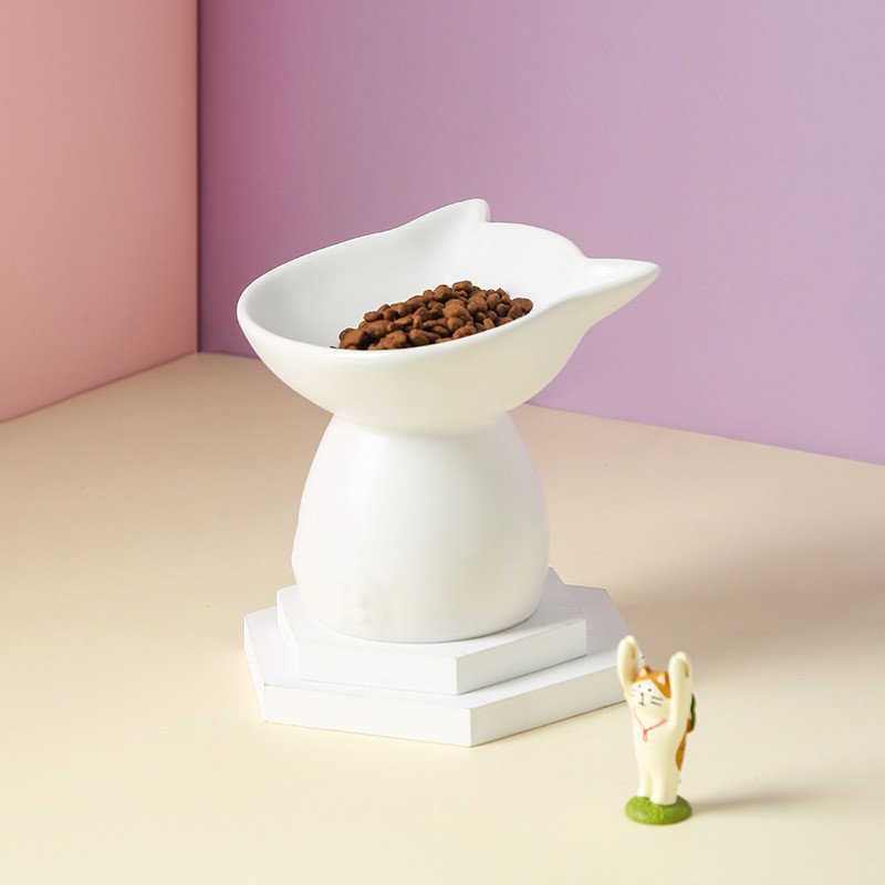New Cat Bowl Ceramic High Foot Oblique Mouth Pet Supplies Cat Puppet Cat Rice Bowl To Protect The Cervical Spine Pet Accessories