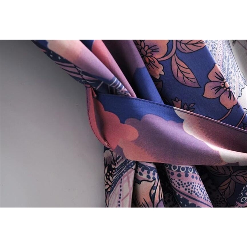 Bohemian Women Blue Space Moon Flower Print Kimono Shirt Holiday Beach Tide Bow Sashes Mid Long Cardigan Blouse BOHO Tops 210317