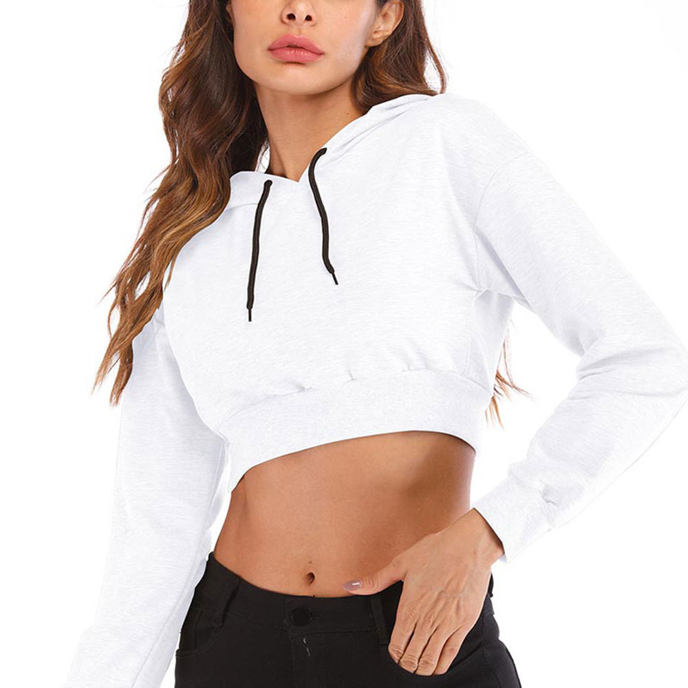 Women Casual Solid Long Sleeve Hoodies Autumn Crop Tops Vintage Sweatshirts for Loose Hooded Clothing 210428