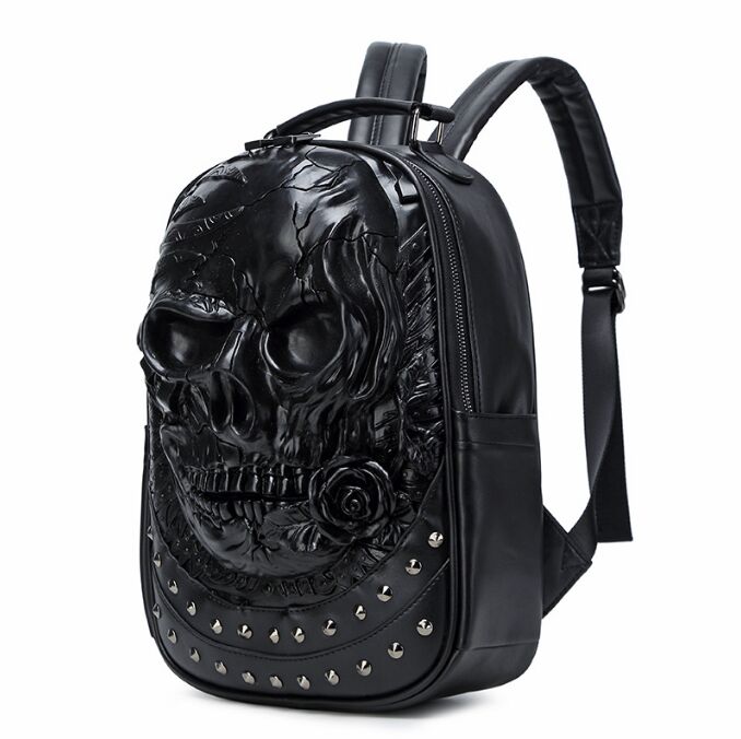 3D Embossed rose Skull Backpack bags for Men women unique Bag rivet whimsical Cool Rock Laptop Schoolbag travel computer bag