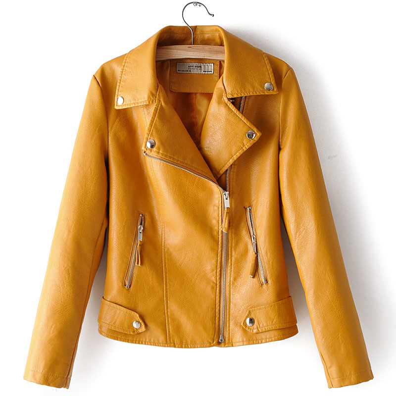 PU Lapel Long Sleeve Anti-fan Car Zipper Women's Jacket Autumn High Waist Slim Chic Female Coat Black Red 210507