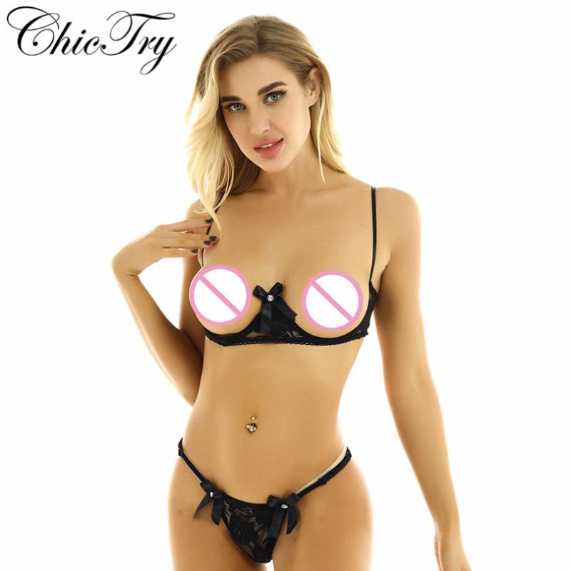 Bras Sets Sexy Womens Sheer Lace Lingerie Set Adjustable Straps Bare Exposed Breasts Underwired Shelf Bra With Low Rise G-string Briefs, Black
Bras Sets Sexy Womens Sheer Lace Lingerie Set Adjustable Straps Bare Exposed Breasts Underwired Shelf Bra With Low Rise G-string Briefs, Black