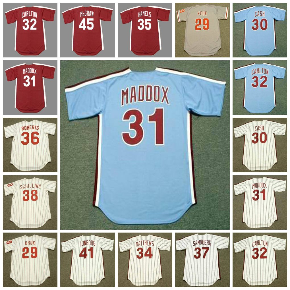 Philadelphia Vintage Baseball Jersey 29 JOHN KRUK 1993 30 DAVE CASH 1976 31 GARRY MADDOX 1979 32 STEVE CARLTON MATTHEWS HAMELS ROBERTS SANDB, Blue;black
Philadelphia Vintage Baseball Jersey 29 JOHN KRUK 1993 30 DAVE CASH 1976 31 GARRY MADDOX 1979 32 STEVE CARLTON MATTHEWS HAMELS ROBERTS SANDB, Blue;black