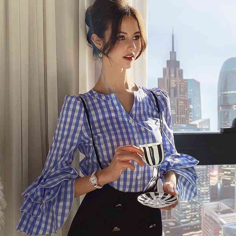 Dabuwawa Ruffled Women Blouse Shirt Striped Print Buttons Female Tops Shirts Autumn Spring Office Ladies Blouses DO1AST009 210520