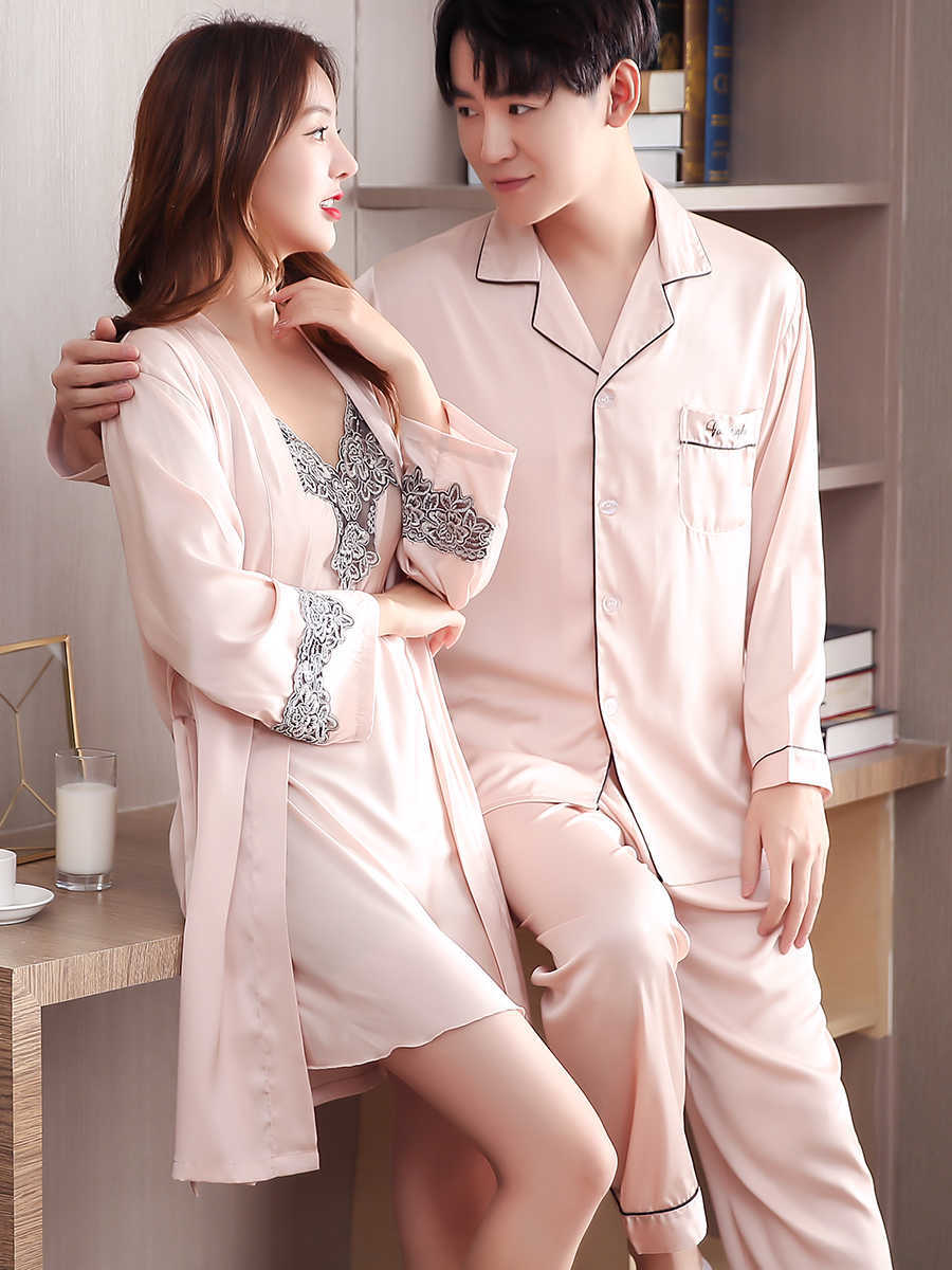Couple Men Chest Pocket Pajamas Set Shirts Long Pants Sleepwear Pijama Pyjamas Suit Women Sleep 2PCS Set Loungewear Home Clothes 211019