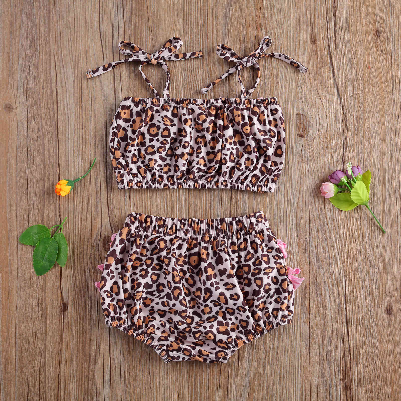 6M-5Y Summer Toddler Kid Child Girls Swimwear Bikinis Set Ruffles Bow Leopard Swimsuit Beachwear Bathing Suit 210515