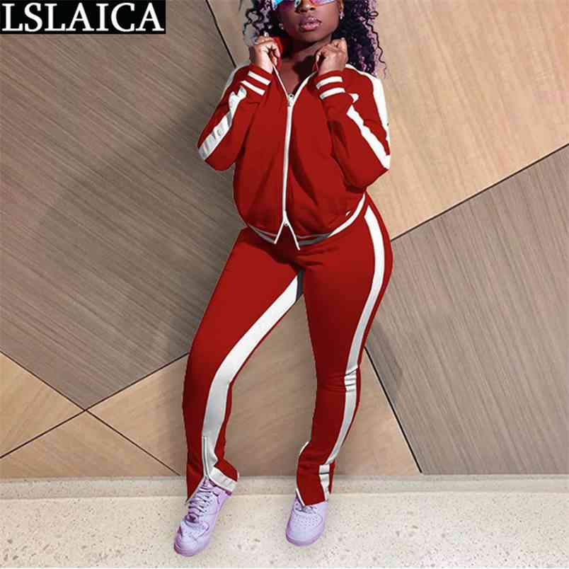 Sport Set Women Zipper Pocket Fashion 2 Piece Outfits for Pants and Top Casual Long Sleeve Hollow Out 2 210515