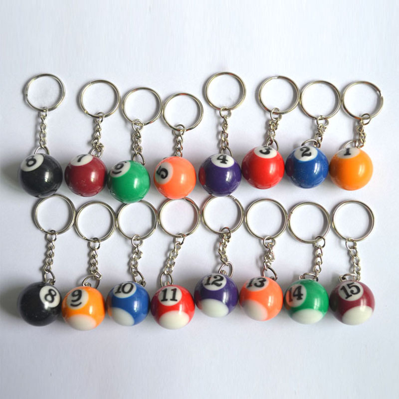 Mini Billiards Shaped Key Ring Assorted Colorful Billiards Pool Small Ball Key chain Hanging Decorations Accessories Nice Gift