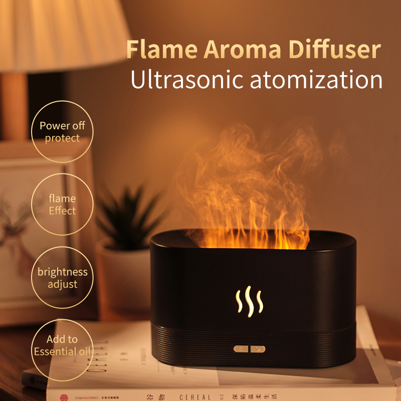 3D Simulation Flame Humidifier 180ml USB Aromatherapy Diffuser Room Fragrance Desktop for Home Office Auto Shut-Off