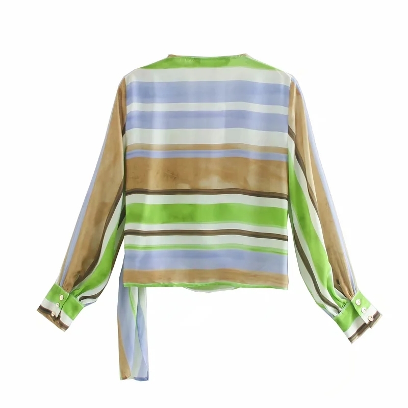 vintage women striped blouses summer v neck soft ladies shirts fashion colorful female shirt boho bow girls blouse 210430