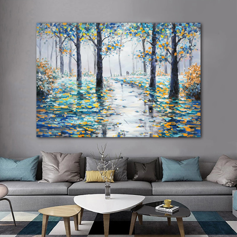 Tree Knife Painting Oil Painting On Canvas Prints Wall Art Pictures for Living Room Home Decor Forest Road Landscape Cuadros