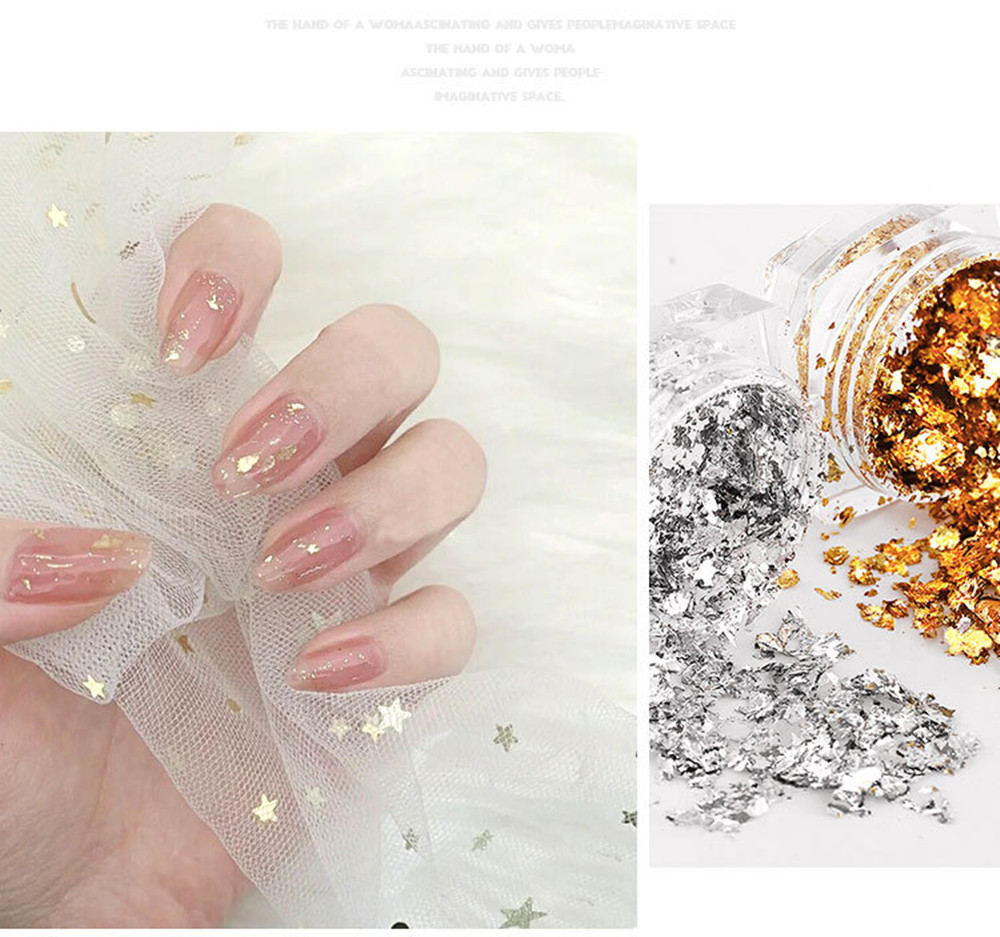 1 Box Gold Silver 3D Glitter Nail Art Sticker Irregular Aluminum Foil Paper DIY UV Gel Polish Nails Decoration Tools