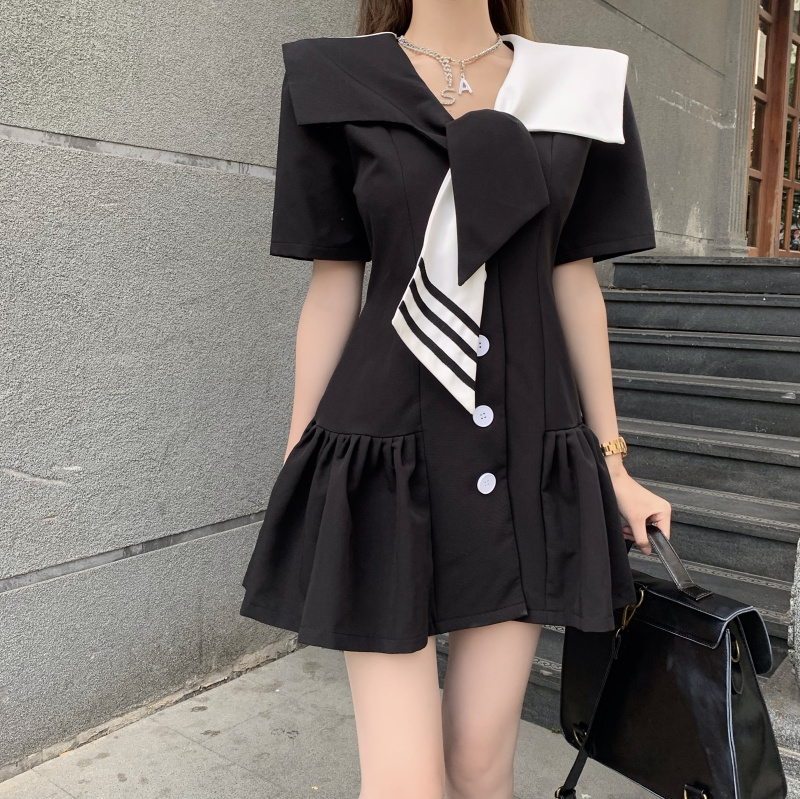Summer Dress Women Navy Collar Short Sleeve Cute Preppy Style Dresses Fashion Sweet Ruched Mini Dress 210518