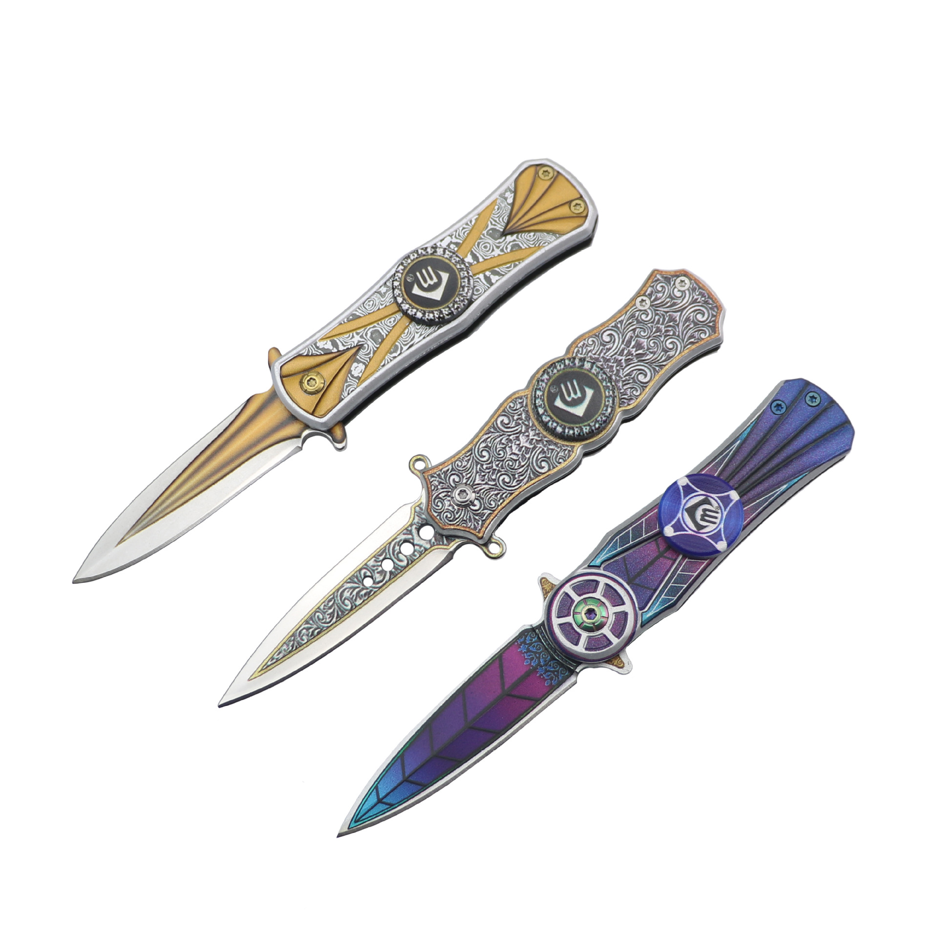 

gift CHONG MING CM76 three styles camping A fidget spinner toy knife 440C blade color box outdoor EDC tools wholesale price