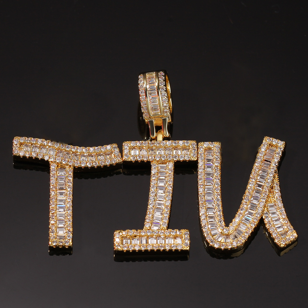 Hip Hop Jewellery Bread Diamond Pendant Necklace Custom Name Iced Out Chains Cubic Zirconia Copper Set With Diamonds Plating Letter