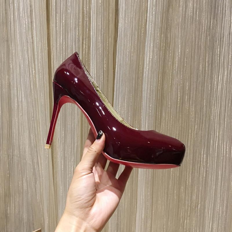 

2021 designer fashion design the latest women's dress shoes super high heel patent leather luxury solid color gorgeous advanced sense, Burgundy