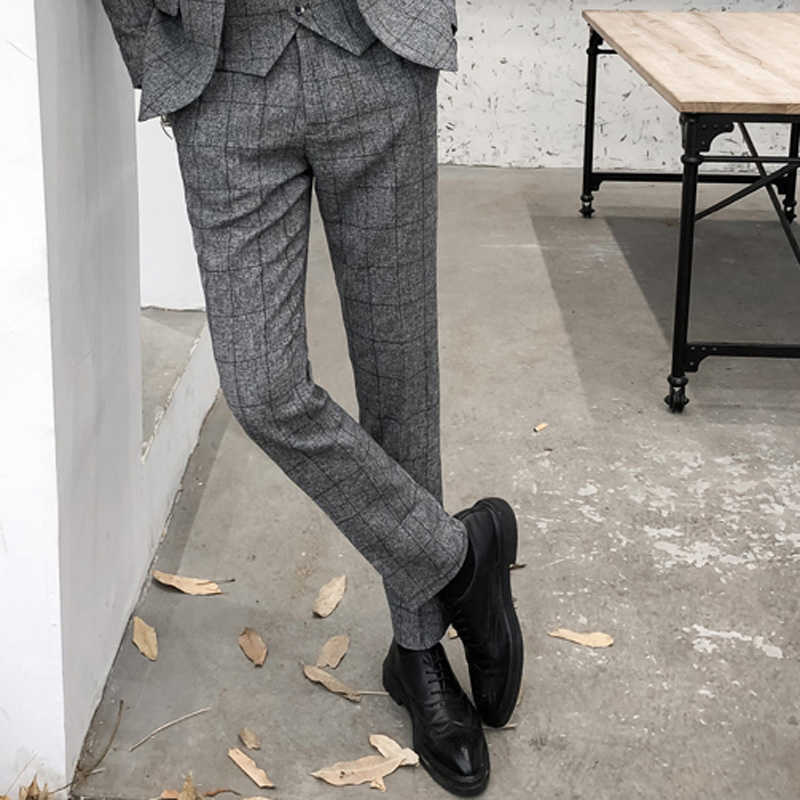 Autumn Formal Business Dress Pants Men Office Social Suit Pants Men Casual Classic Plaid Wedding Trousers Plus Size 29-38 210527