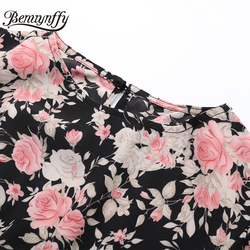 Crew Neck Floral Print Belted Midi Dresses Summer Fashion Casual Women Short Sleeve High Waist Pleated Dress 210510