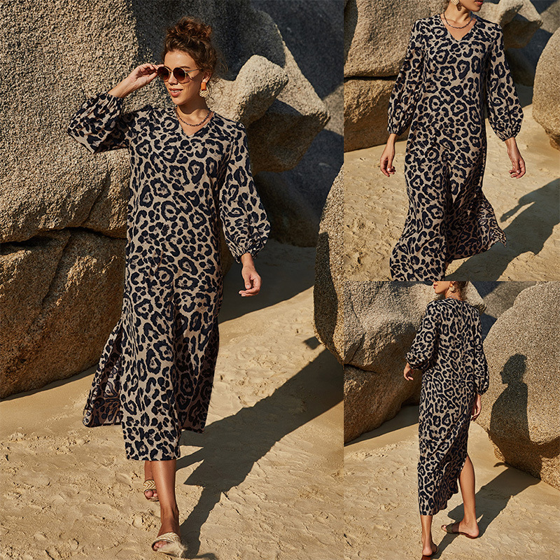 INS Summer Loose Casual Midi Dress Fashion Vintage Leopard Print Printed Dress Long Sleeve Split Small V-neck Large Swing Dress, Picture color
INS Summer Loose Casual Midi Dress Fashion Vintage Leopard Print Printed Dress Long Sleeve Split Small V-neck Large Swing Dress, Picture color