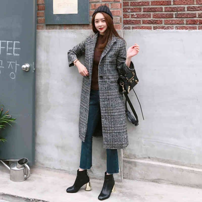 Spring Autumn Women's Wool Plaid Coat Fashion Long en Slim Type Female Winter Jackets Outwear, Gray
Spring Autumn Women's Wool Plaid Coat Fashion Long en Slim Type Female Winter Jackets Outwear, Gray