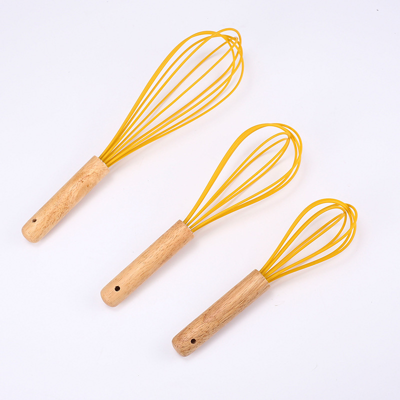 Manual Eggholder Egg Beater Kitchen Gadgets Nature Color Wooden/Silicone Strainer Tool Multifunction 12/10/8Inch Cream Blender