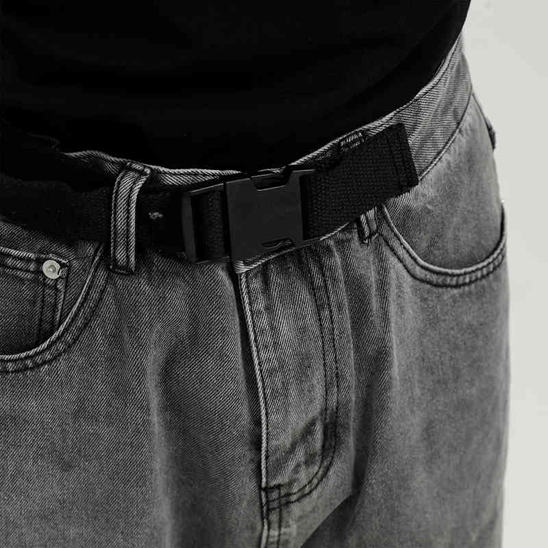 IEFB Loose Straight Wide Leg Pants With Belt Black Grey Jeans For Men Causal Loose Vintage Streetwear Denim Trousers 210524