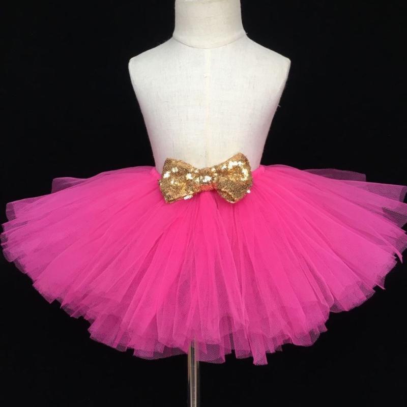 

Skirts Baby Girls Pink Tutu Skirt Kids Fluffy Tulle Ballet Dance Pettiskirts With Gold Sequin Bow Children Party 15Colors, 14