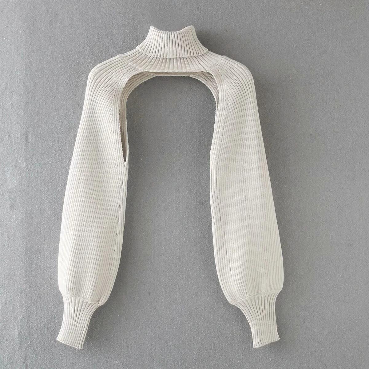 Women Sweater Lantern Sleeve Turtleneck Pullovers Irregular Sexy White Knitting Tops 210524