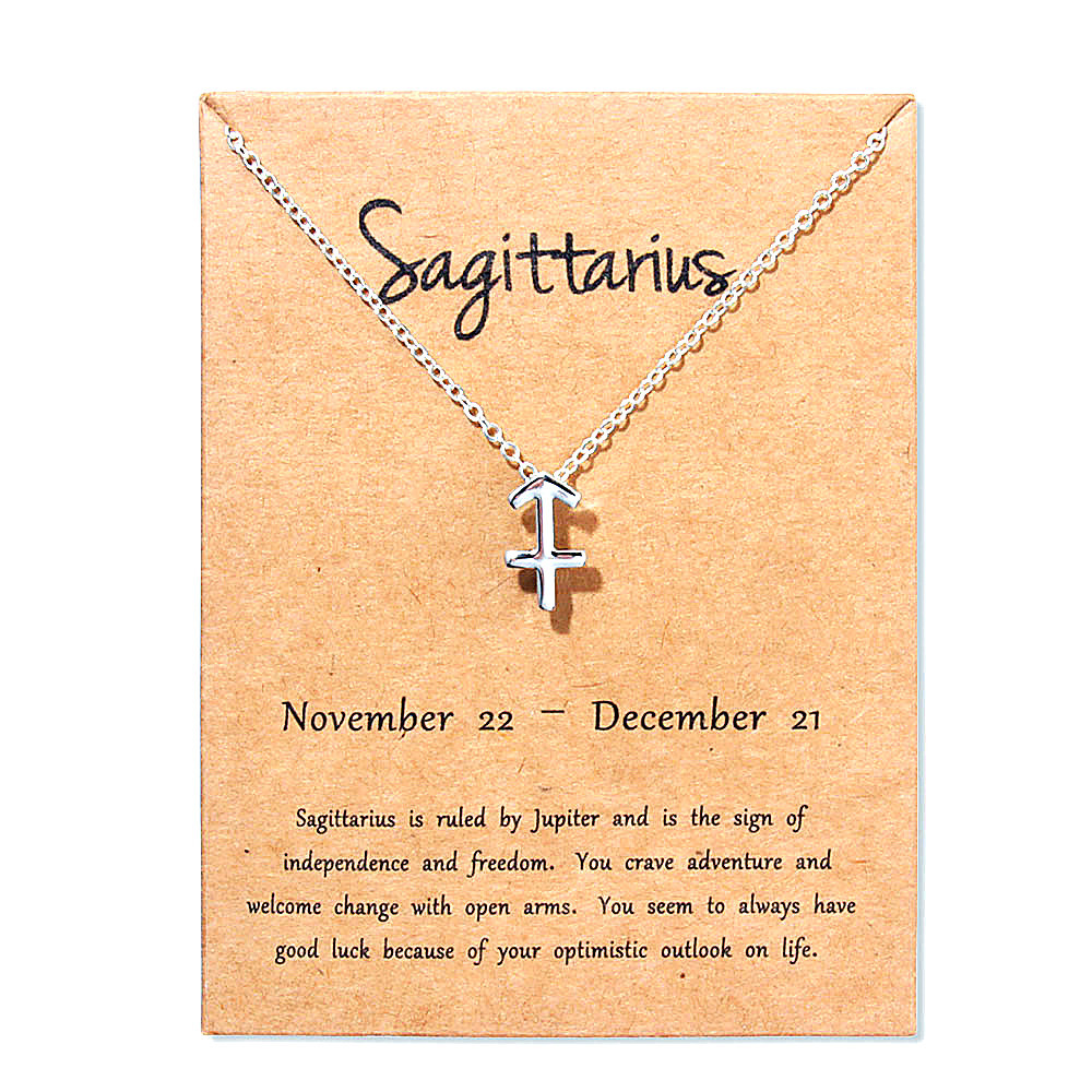 Constellation Necklace 18K Gold Silver Plated Zodiac Necklace Letter Symbol Pendent Chain for Men Women Nice Jewelry Brithday Friendship Gift with Pap
