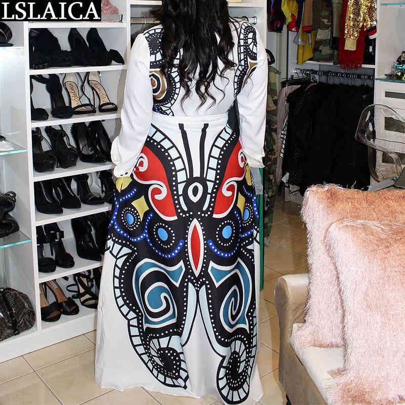 Fashion Woman Dress Autumn Print Long Sleeve Turn-Down Collar Vintage Female Maxi Big Hem Plus Size Vestidos De Fiesta 210515